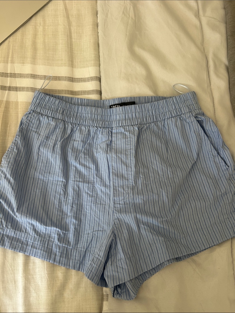 Zara Light Blue Pinstripe Elastic Waist Men’s Shorts